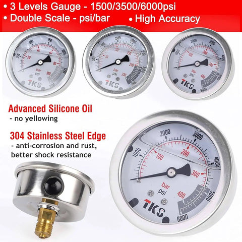 All In One Pro Grade Hydraulic Nitrogen Accumulator Charge Kit With Gas Pressure Test Gauges 7 Couplings Hose Assembly And Gas Hose For 1500 PSI 4000 PSI And 6000 PSI Hydraulic Systems