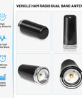 Close-up views of a 3.5 inch NMO dual-band VHF UHF antenna with durable black magnetic base for stable signal and quick installation.