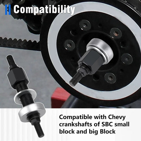 Chevy Harmonic Balancer Installation Tool 66515 for SBC and BBC Cranks showcasing compatibility with crankshafts
