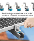10 Pcs Adjustable Solar Panel End Clamp For Unistrut, 30-50mm Aluminum Mounting Brackets with wrench in use on metal rail