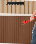 Badass Heavy Duty Wall Mount Garage Tool Shelf Solid Iron Storage Rack visible on wall, tool organizer for home use.