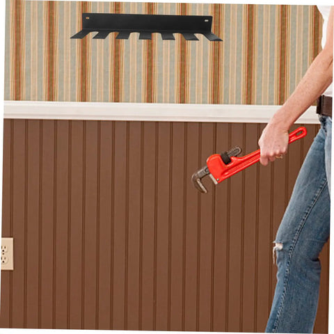 Badass Heavy Duty Wall Mount Garage Tool Shelf Solid Iron Storage Rack visible on wall, tool organizer for home use.