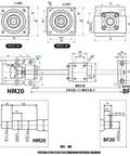 Heavy Duty 25Mm Dia SFU2510 Ballscrew Kit With C7 Accuracy Single Nut Flange Support And Coupler Perfect For CNC Builds And DIY Projects dimension drawing of HM20 and BF20 support blocks