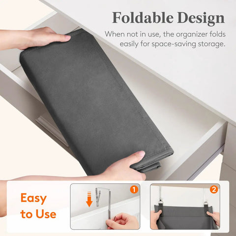 Foldable design of Six Tier Over The Door Shoe Organizer With Deep Fabric Pockets in gray, showing space-saving storage.