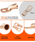 Battery Cable Crimping Tool Kit With AWG 8 To 1 0 Lug Crimper And Cable Cutter Portable Pouch showing copper terminals