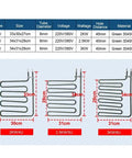 Built Tough Swap Out Electric Heater Replacement Part 220V Six U Tube Heating Coil 3KW Immersion Element Easy Install Kits, diagram showing sizes and details of heating coils.