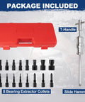 Blind Hole Bearing Puller Set With Slide Hammer And Expandable Collets 8 To 32 Millimeters for automotive use in red case
