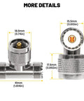 UHF Male To Dual UHF Female 3 Way Pro Grade Splitter Coax Adapter PL259 To SO239 dimensions and design details, T shape connector