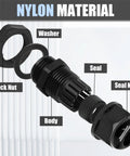 Exploded view of 25 Pcs Nylon Cable Glands Set With IP68 Waterproof Strain Relief For 3 To 13mm Cables showing lock nut, washer, body, seal, seal nut.