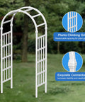Weatherproof Vinyl Garden Arbor Arch 41W By 86H White Easy Assembly With Ground Anchors against lush green backdrop