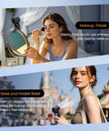 Woman using Portable Clip-On Mini Fan Handheld Turbo Breeze With 180 Degree Rotation 3000mAh Battery 5 Speed Modes indoors.