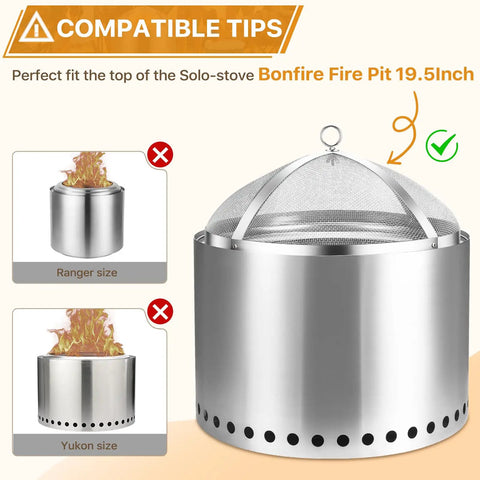 Fire Pit Spark Screen For 19.5 Inch Bonfire, Stainless Steel Shield With Removal Handle and Detachable Mesh Lid on bonfire