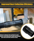 Dust Collection Hose Adapter Two And A Half Inch To One And Seven Eighth Inch Fitting For Woodworking Tools Fits Table Saw Bandsaw Spindle Sander Miter Saw And Shop Vacuum DIY Friendly Built With Heavy Duty Polymer For Leak Free Airflow connected to metal dust port