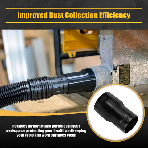 Dust Collection Hose Adapter Two And A Half Inch To One And Seven Eighth Inch Fitting For Woodworking Tools Fits Table Saw Bandsaw Spindle Sander Miter Saw And Shop Vacuum DIY Friendly Built With Heavy Duty Polymer For Leak Free Airflow connected to metal dust port