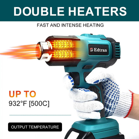 Person holding Cordless Heat Gun For 18V LXT Batteries, 2 Temp Settings Up To 932F, Includes 3 Nozzles, hot air visible