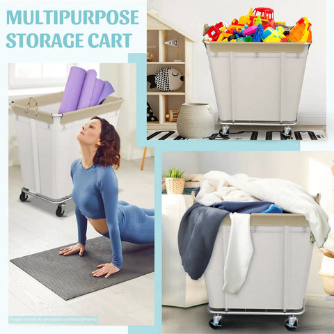 Super Heavy Duty Rolling Laundry Cart With All Terrain Wheels 320L Wheeled Hamper Basket Waterproof Reinforced Base Beige Big Load Wash Day Grind Monster