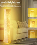 Tall Dimmable Floor Lamp With White Fabric Shade 64 Inch Standing Light Two 12W LED Bulbs 3 Brightness Levels Cozy Vibe 2700K Ambient Glow Modern Home Decor For Living Room Bedroom Kids Room glowing beside sofa.