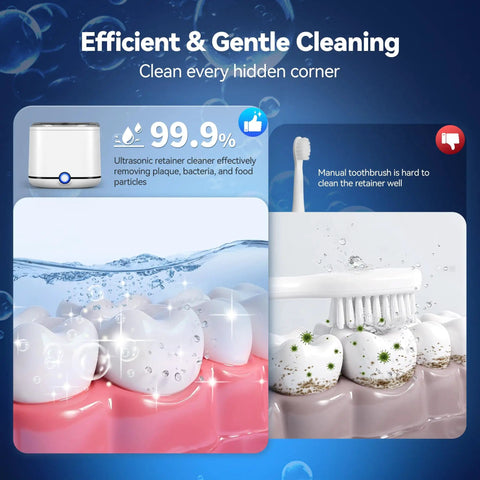 Ultrasonic Retainer Cleaner 48KHz High Frequency Cleaning Machine for Dentures and Toothbrush comparison with plaque removal