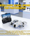 4K Camera Drone For Beginners With Altitude Hold And One Key Takeoff Landing Auto Follow 3 Speed Modes Stunt Roll Live Phone Feed Easy RC Quadcopter display with remote control on a table