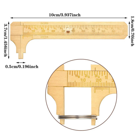 Brass Vernier Caliper Pocket Caliper Set With Double Scale mm And Inch showing detailed measurements and scale close-up.
