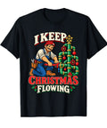 Kickass Holiday Plumber T Shirt Featuring Vintage Green Pipe Tree Art For Tradesmen And Pipefitters, black casual tee.