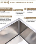 Corner detail of 15x20 Inch Drop In Bar Sink For Busy Kitchens And RVs, 304 stainless steel with brushed nickel finish and round drain cover