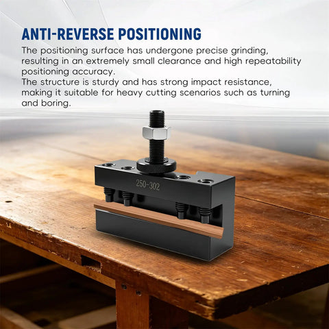 CXA 250 302 Quick Change Turning Tool Holder for CNC Lathes with 13 to 18 Inch Swing on wooden table