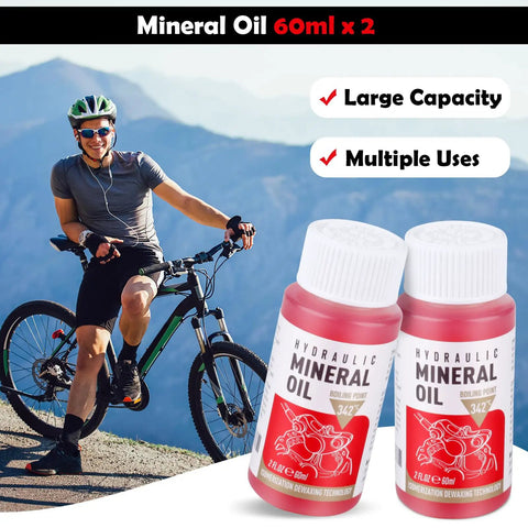 High Performance Mineral Oil Brake Fluid For Hydraulic Disc Brakes 2x60ml Pack Universal Fit For Shimano Tektro TRP And Other Major Systems Ready For Quick Clean Bleeds