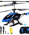Rugged 2.4G RC Helicopter With LED Lights For Indoor And Outdoor Flight, Vigilante Style Remote Control Toy, blue, accessories shown