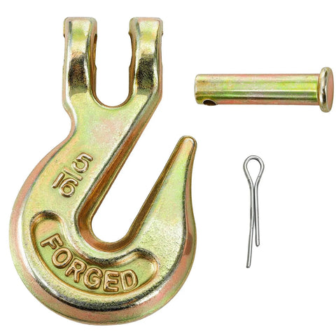 10 Pack Five Sixteenth Inch Clevis Grab Hooks Heavy Duty G70 Forged Steel Chain Hooks With Yellow Chromate Finish 5400 Lbs Capacity For Truck Trailer Flatbed Tow Farm Utility Use Applications