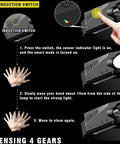 GoBeam 230 Degree Wide Beam LED Headlamp induction switch with hand wave feature highlighted for easy use instructions.
