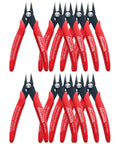 Set of ten red Five Inch Micro Flush Cutters with spring loaded action, small side and diagonal cutters for jewelry making