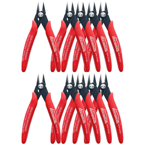 Set of ten red Five Inch Micro Flush Cutters with spring loaded action, small side and diagonal cutters for jewelry making