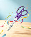 Purple-handled scissors from 6 Pack 8 Inch Multipurpose Comfort Grip Scissors Set With Colorful Handles Ergonomic Sharp Blades