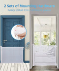 Retractable Baby Gate For Extra Wide Openings, 34 Inch Tall, Extends Up To 71 Inches installed in doorway with mesh safety design