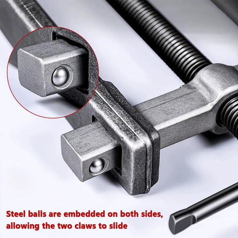 Close-up of Heavy Duty No Nonsense Adjustable Bearing Separator Removal Tool with steel balls and two jaw gear.