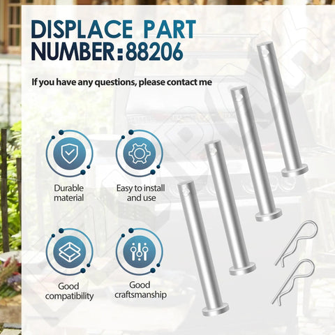 Top Shelf Grill Lid Hinge Replacement Kit Four Pack For Weber 88206, silver metal posts showing durable design and easy installation.