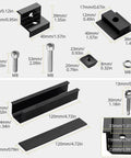 Dimensions and components of Aluminum Solar Panel Mounting Kit With 4.72 Inch Rails, 30mm And 35mm End Clamps Plus Mid Clamp