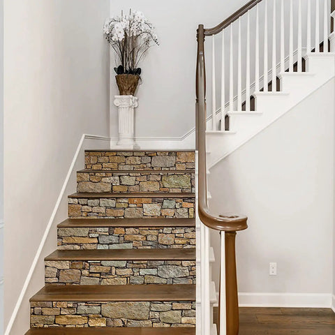 13 Strips Stair Stickers Vinyl Self Adhesive Staircase Decals Stone Pattern 39.37 By 7.08 Inch Each Strip For 13 Steps Easy Install Durable PVC