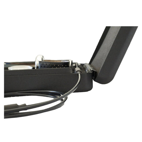 Open Heavy Duty Lockable Steel Case With Security Cable And Keyed Lock, showing interior compartments and cable connection detail.