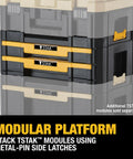 Sturdy TSTAK Tool Storage Organizer With Double Drawers Holds Up To 16.5 Lbs shown with black and yellow stackable design