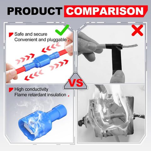 Blue nylon insulated female spade connectors for 16-14 AWG wire, quick-disconnect terminals, 100 pcs.