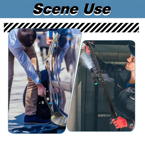 12 Inch LED Lighted Rolling Inspection Mirror With Wheels being used for vehicle checks and undercarriage inspection