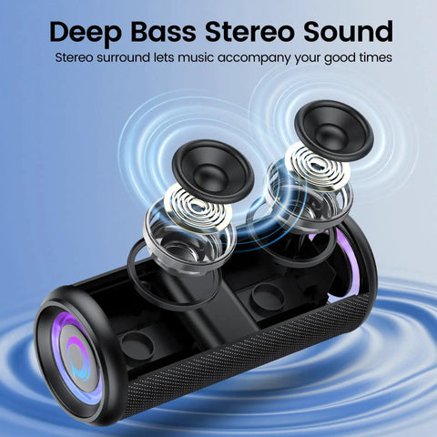 Portable Bluetooth Speaker With Bluetooth 5.4, 20W HD Loud Stereo Sound featuring internal speaker components and RGB lights