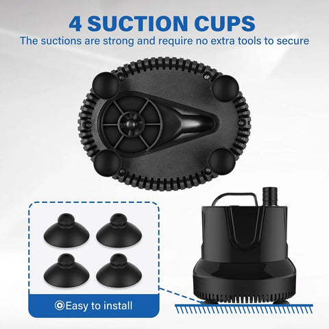 Simple Deluxe bottom-suction submersible water pump in black with four suction cups