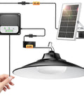 2000 Lumen Solar Shed Light With Pull Chain Switch Heavy Duty Waterproof Pendant Lamp showcasing solar panel and cables.