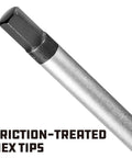 Close-up of friction-treated hex tip from 8 Piece Metric T Handle Hex Key Wrench Set With Speed Sleeves For Fast Spin Action and Sliding Top Handle