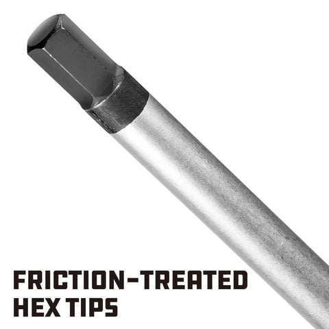Close-up of friction-treated hex tip from 8 Piece Metric T Handle Hex Key Wrench Set With Speed Sleeves For Fast Spin Action and Sliding Top Handle
