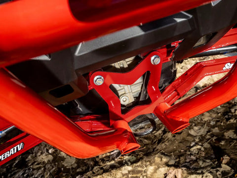 Heavy Duty Arched Boxed Rear Radius Arms For Polaris RZR XP Turbo And XP 4 Turbo 2016 Plus Red, installed on rear suspension