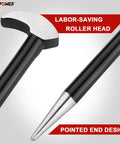 Close-up of MAXPOWER 3-piece rolling-head pry bar set with 6, 12 and 16-inch steel bars and pointed ends.